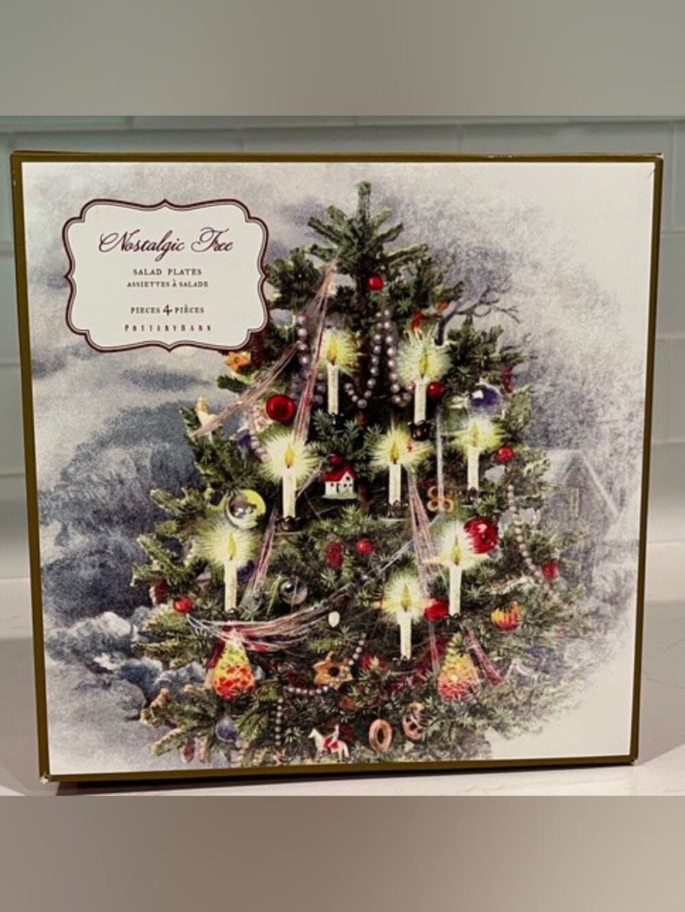 Pottery Barn Nostalgic Christmas Tree Salad Plates Set Of 4 In Box - Picture 7 of 9